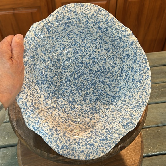 Vintage 8” Pitcher/Vase & 11” Bowl Set White w/Blue Speckle Decor - Picture 10 of 11